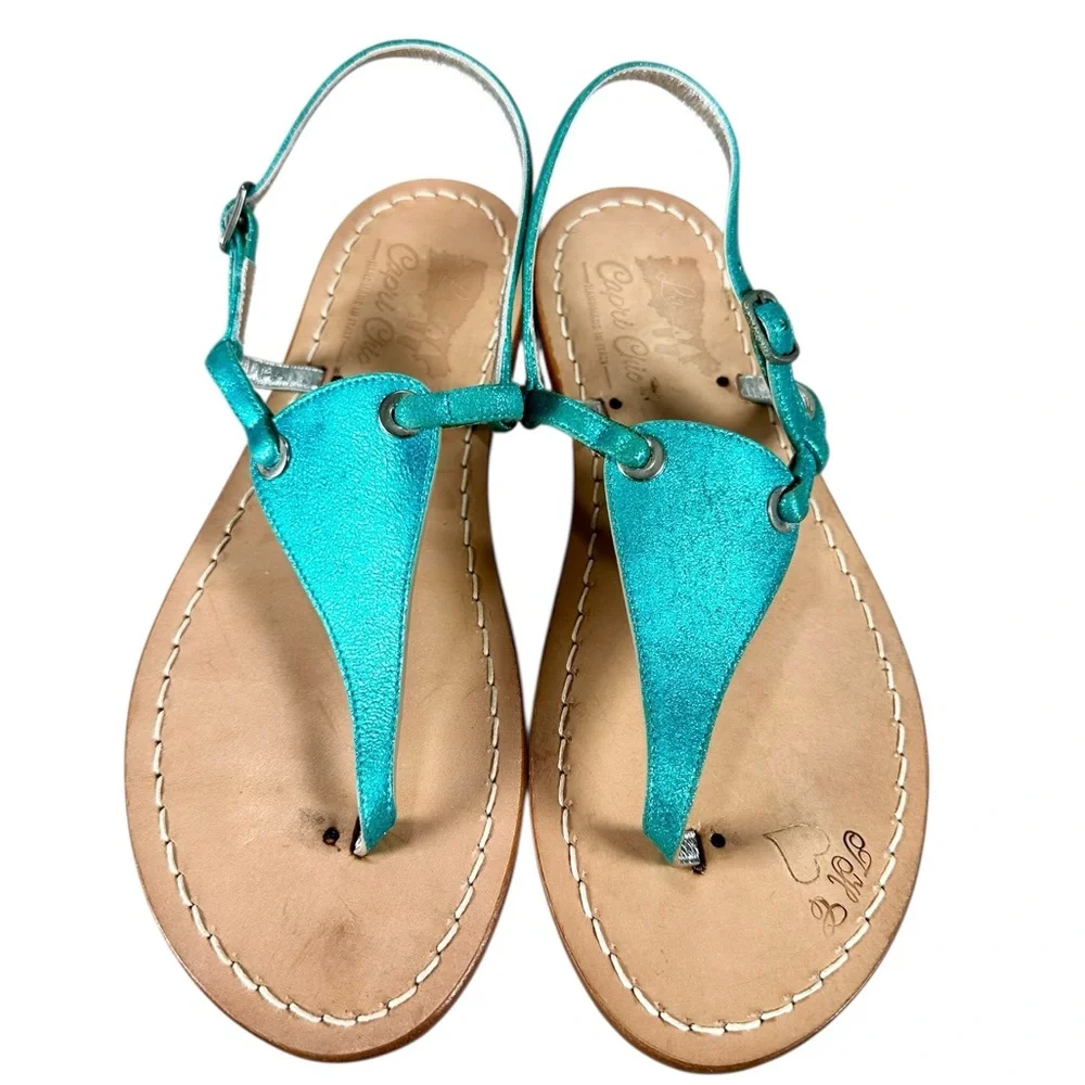 NWOT La Capri Chic Teal Leather Sandals US 9.5